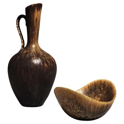 Pre-owned Rörstrand Scandinavian Modern Vase And Bowl By Gunnar Nylund For , Sweden, 1950s In Black