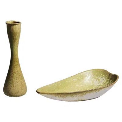 Pre-owned Rörstrand Scandinavian Modern Vase And Bowl By Gunnar Nylund, , Sweden, 1950s In Brown