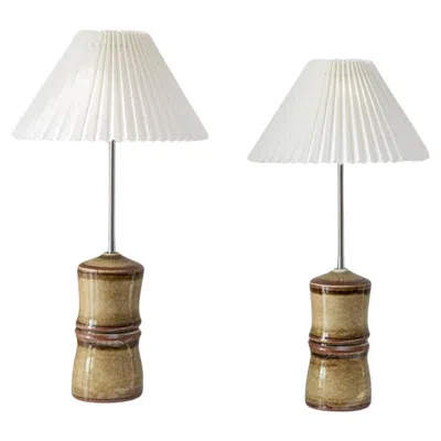 Pre-owned Rörstrand Set Of 2 Table Lamps By Olle Alberiu,  Bamboo Ceramic Hollywood Regency In Sand
