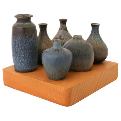 Pre-owned Rörstrand Set Of 6 Ceramic Miniature Vases And Bowls,  Midcentury Sweden Vintage In Brown