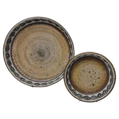 Pre-owned Rörstrand Set Of Two Modernist Stoneware Bowls By Drejargruppen For , Sweden 1974 In Brown