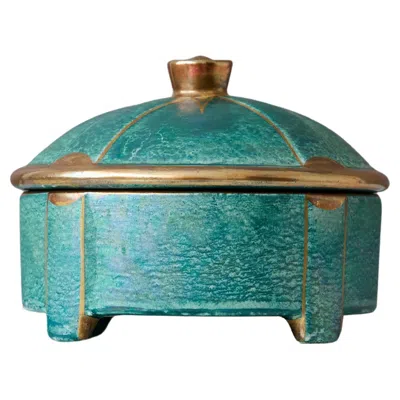 Pre-owned Rörstrand Small Art Deco Lustre Lidded Bowl By Josef Ekberg For Gustavsberg, Sweden, 1920s In Blue