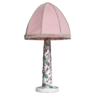 Pre-owned Rörstrand Swedish Grace Pink Porcelain Table Lamp W. Foliage Decor, Louise Adelborg, 1920s