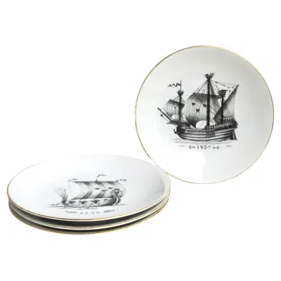 Pre-owned Rörstrand Swedish  Nautical Black And White Porcelain Plates