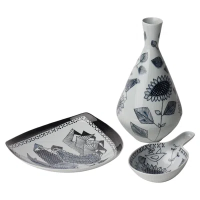 Pre-owned Rörstrand Sylvia Leuchovius - Trio Porcelain In Gray