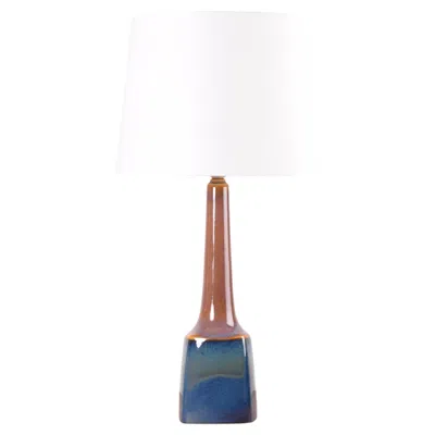 Pre-owned Rörstrand Tall Søholm Table Lamp With Blue Brown Glaze, Danish Modern Ligthing 1960s