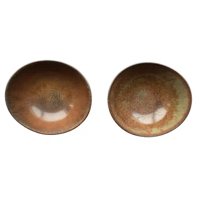 Pre-owned Rörstrand Two Brown And Green-glazed Gunnar Nylund Bowls, Sweden, 1940s