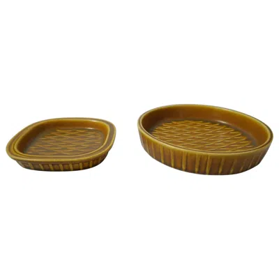 Pre-owned Rörstrand Two Mustard Yellow Ceramic Plates By Gunnar Nylund For , Sweden, 1950s