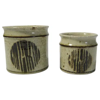 Pre-owned Rörstrand Two Rustic Ceramic Planters / Jars By Drejargruppen , Sweden, 1970s In Gray
