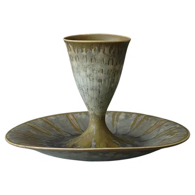 Pre-owned Rörstrand Unique Green Stoneware Vase By Carl-harry Stalhane, Rorstrand, Sweden, 1950.