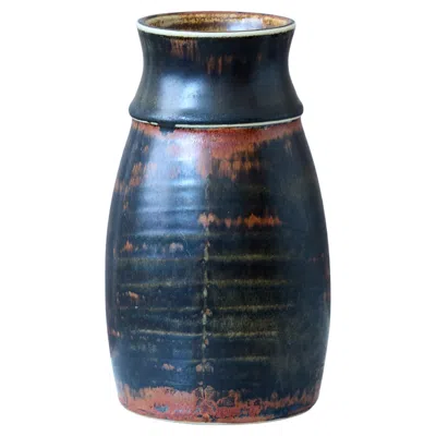 Pre-owned Rörstrand Unique Mid-century Stoneware Vase By Carl-harry Stalhane, Rorstrand Sweden 1960s In Black