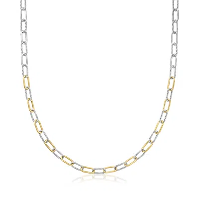 Rs Pure By Ross-simons 18kt Gold Over Sterling And Sterling Silver Twisted Paper Clip Link Necklace In Metallic