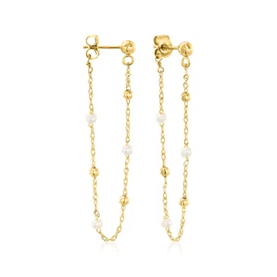 Rs Pure By Ross-simons 2-2.5mm Cultured Pearl Singapore-chain Drop Earrings In 14kt Yellow Gold