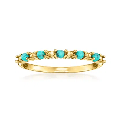 Rs Pure By Ross-simons 2mm Turquoise Bead Ring In 14kt Yellow Gold In Blue