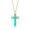 Rs Pure By Ross-simons 2mm Turquoise Cross Pendant Necklace In 14kt Yellow Gold In Blue