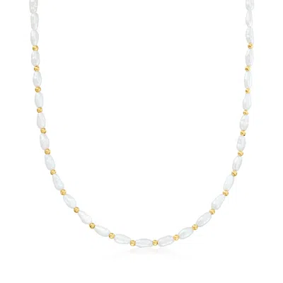 Rs Pure By Ross-simons 3-3.5mm Cultured Baroque Pearl And 14kt Yellow Gold Bead Necklace In Metallic