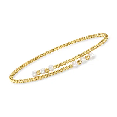 Rs Pure By Ross-simons 3-3.5mm Cultured Pearl Beaded Bypass Cuff Bracelet In 14kt Yellow Gold In Multi