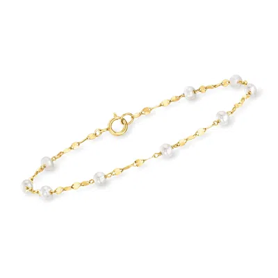 Rs Pure By Ross-simons 3-3.5mm Cultured Pearl Station Lumachina-chain Bracelet In 14kt Yellow Gold In Multi