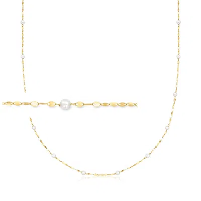 Rs Pure By Ross-simons 3-3.5mm Cultured Pearl Station Lumachina-chain Necklace In 14kt Yellow Gold In Multi