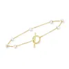 Rs Pure By Ross-simons 3-3.5mm Cultured Pearl Station Toggle Bracelet In 14kt Yellow Gold