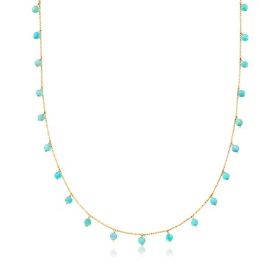 Rs Pure By Ross-simons 3-3.5mm Turquoise Bead Station Necklace In 14kt Yellow Gold In Multi