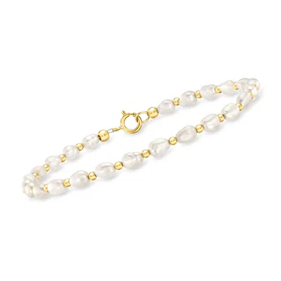 Rs Pure By Ross-simons 3-4mm Cultured Baroque Pearl And 14kt Yellow Gold Bead Bracelet In Multi