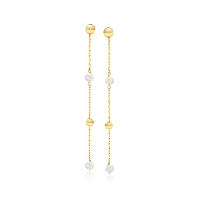 Rs Pure By Ross-simons 3-4mm Cultured Pearl And Bead Station Drop Earrings In 14kt Yellow Gold