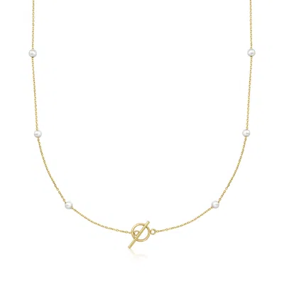 Rs Pure By Ross-simons 3-4mm Cultured Pearl Station Toggle Necklace In 14kt Yellow Gold In Multi