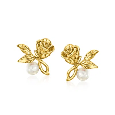 Rs Pure By Ross-simons 3.5-4mm Cultured Pearl Rose Flower Earrings In 14kt Yellow Gold