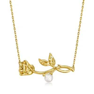 Rs Pure By Ross-simons 3.5-4mm Cultured Pearl Rose Flower Necklace In 14kt Yellow Gold In Silver