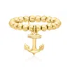 Rs Pure By Ross-simons 3mm 14kt Yellow Gold Bead Stretch Ring With Anchor Charm