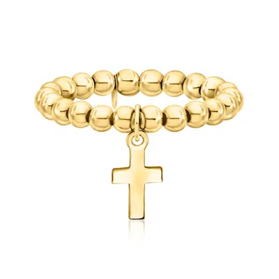 Rs Pure By Ross-simons 3mm 14kt Yellow Gold Bead Stretch Ring With Cross Charm