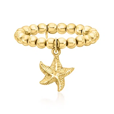 Rs Pure By Ross-simons 3mm 14kt Yellow Gold Bead Stretch Ring With Starfish Charm