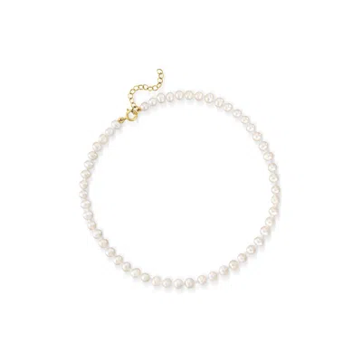 Rs Pure By Ross-simons 4-4.5mm Cultured Pearl Anklet With 14kt Yellow Gold In Silver