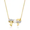 Rs Pure By Ross-simons 4-4.5mm Cultured Pearl Bow Necklace With Diamond Accents In 14kt Yellow Gold In Multi