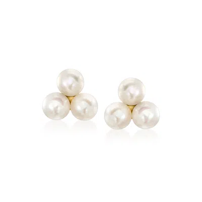 Rs Pure By Ross-simons 4-4.5mm Cultured Pearl Trio Earrings In 14kt Yellow Gold
