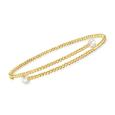 Rs Pure By Ross-simons 4-5mm Cultured Pearl Beaded Bypass Cuff Bracelet In 14kt Yellow Gold In Multi