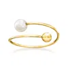 Rs Pure By Ross-simons 5mm Cultured Pearl And 14kt Yellow Gold Bypass Ring In Yellow