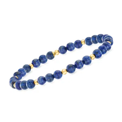 Rs Pure By Ross-simons 5mm Lapis Bead Stretch Bracelet With 14kt Yellow Gold In Multi
