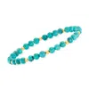 Rs Pure By Ross-simons 5mm Turquoise Bead Stretch Bracelet With 14kt Yellow Gold
