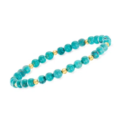 Rs Pure By Ross-simons 5mm Turquoise Bead Stretch Bracelet With 14kt Yellow Gold In Multi