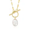 Rs Pure By Ross-simons 6-6.5mm Cultured Pearl Lumachina-chain Toggle Necklace In 14kt Yellow Gold In Silver