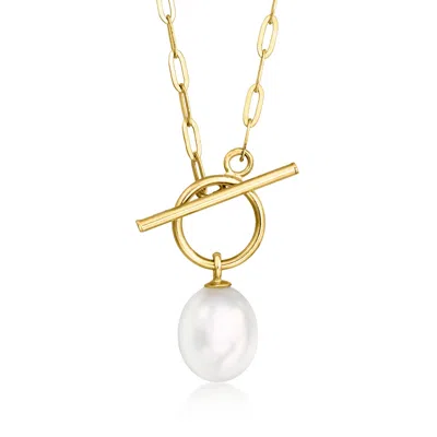 Rs Pure By Ross-simons 6-6.5mm Cultured Pearl Paper Clip Link Toggle Necklace In 14kt Yellow Gold In Multi