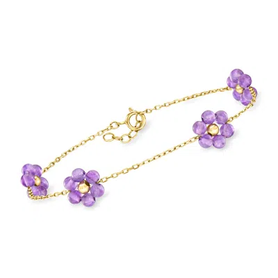 Rs Pure By Ross-simons Amethyst Flower Station Bracelet In 14kt Yellow Gold In Multi
