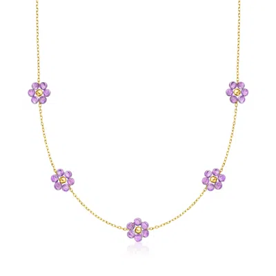 Rs Pure By Ross-simons Amethyst Flower Station Necklace In 14kt Yellow Gold In Multi