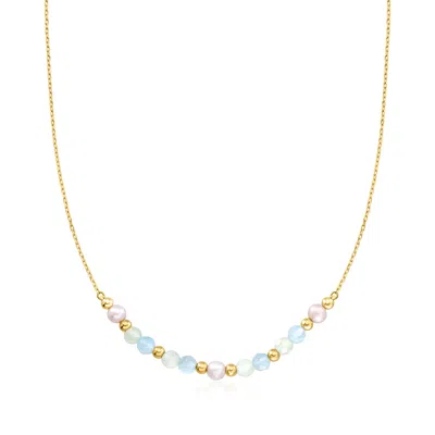 Rs Pure By Ross-simons Aquamarine And 4-4.5mm Prehnite Bead Station Necklace With 4.5-5mm Cultured Pearls In In Neutral