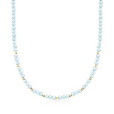 Rs Pure By Ross-simons Aquamarine Bead Necklace With 14kt Yellow Gold In Multi