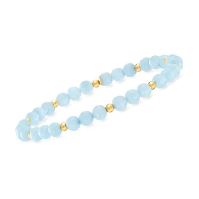 Rs Pure By Ross-simons Aquamarine Bead Stretch Bracelet With 14kt Yellow Gold In Multi