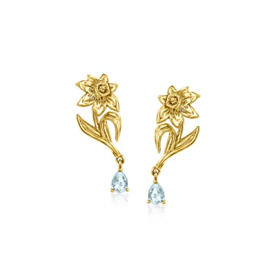 Rs Pure By Ross-simons Aquamarine Daffodil Flower Drop Earrings In 14kt Yellow Gold In Blue