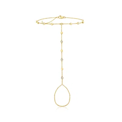 Rs Pure By Ross-simons Bezel-set Diamond And 14kt Yellow Gold Beaded Hand Chain Bracelet In Multi